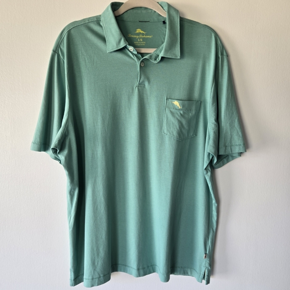 Tommy Bahama 100% Supima Cotton Seafoam Green Short Sleeve Polo Shirt Size Large